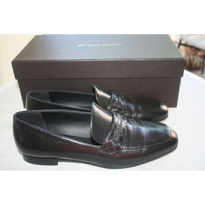 Bottega Veneta Women's Black Intrecciato Leather Penny Loafers - Size 36